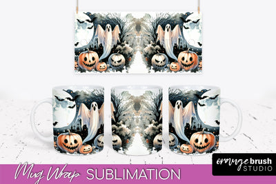 Cute Ghost Mug Wrap - Halloween Mug Sublimation Designs Sublimation OrangeBrushStudio 