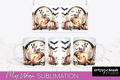 Cute Ghost Mug Wrap - Halloween Mug Sublimation Designs Sublimation OrangeBrushStudio 