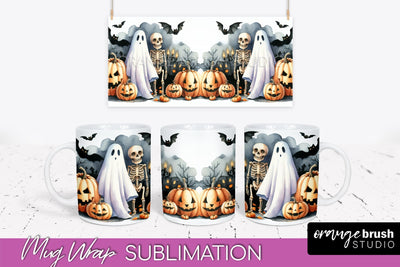 Cute Ghost Mug Wrap - Halloween Mug Sublimation Designs Sublimation OrangeBrushStudio 