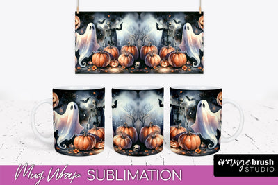 Cute Ghost Mug Wrap - Halloween Mug Sublimation Designs Sublimation OrangeBrushStudio 