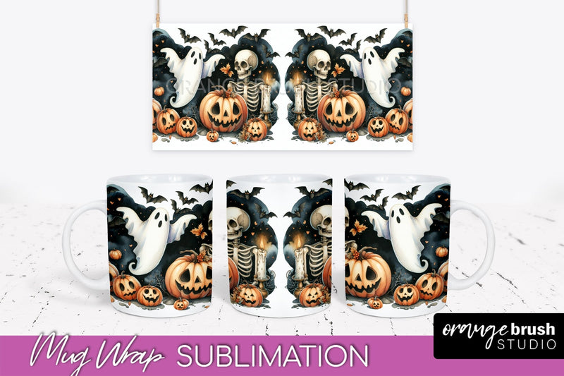 Cute Ghost Mug Wrap - Halloween Mug Sublimation Designs Sublimation OrangeBrushStudio 
