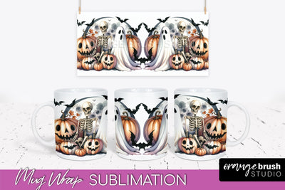 Cute Ghost Mug Wrap - Halloween Mug Sublimation Designs Sublimation OrangeBrushStudio 