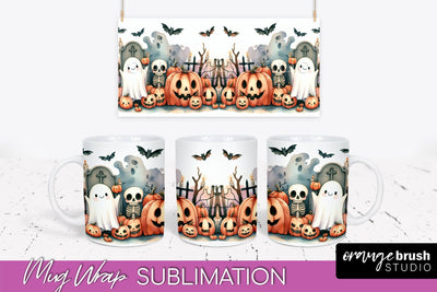 Cute Ghost Mug Wrap - Halloween Mug Sublimation Designs Sublimation OrangeBrushStudio 
