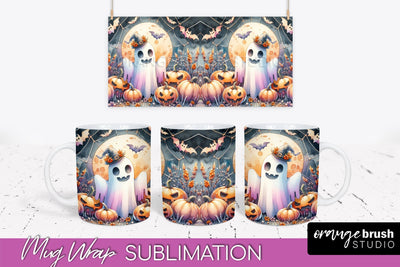 Cute Ghost Mug Wrap - Halloween Mug Sublimation Designs Sublimation OrangeBrushStudio 