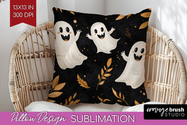 Cute Ghost Pillow Sublimation - Halloween Pillow Cover PNG Sublimation OrangeBrushStudio 