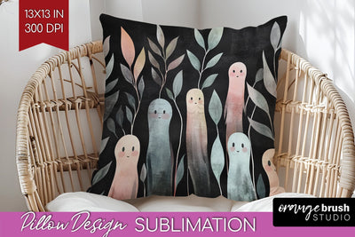 Cute Ghost Pillow Sublimation - Halloween Pillow Cover PNG Sublimation OrangeBrushStudio 