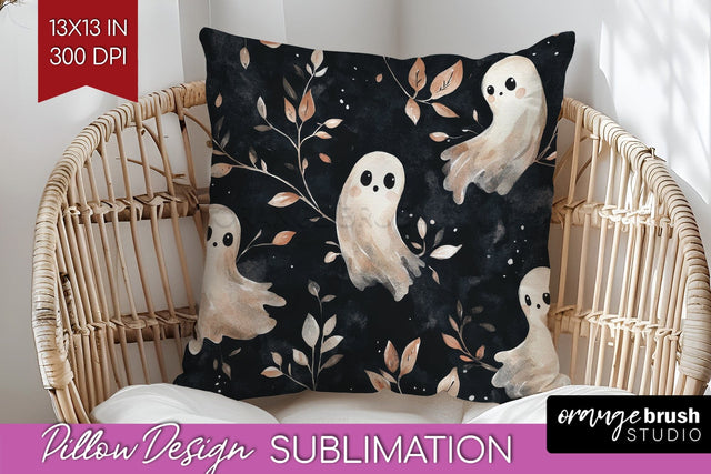 Cute Ghost Pillow Sublimation - Halloween Pillow Cover PNG Sublimation OrangeBrushStudio 