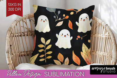 Cute Ghost Pillow Sublimation - Halloween Pillow Cover PNG Sublimation OrangeBrushStudio 