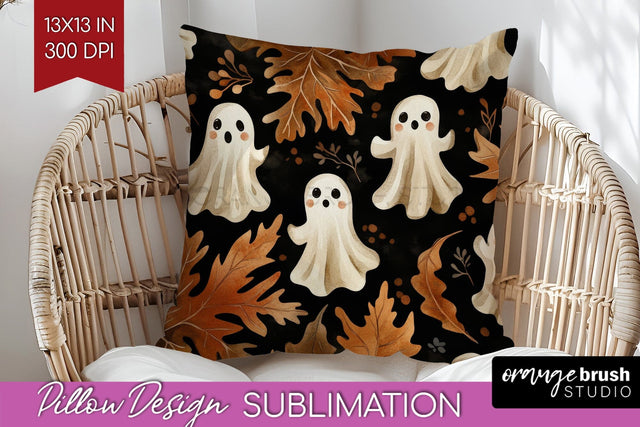 Cute Ghost Pillow Sublimation - Halloween Pillow Cover PNG Sublimation OrangeBrushStudio 