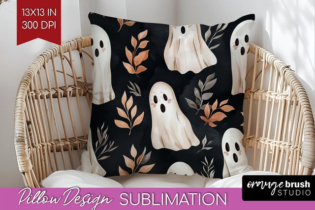 Cute Ghost Pillow Sublimation - Halloween Pillow Cover PNG Sublimation OrangeBrushStudio 
