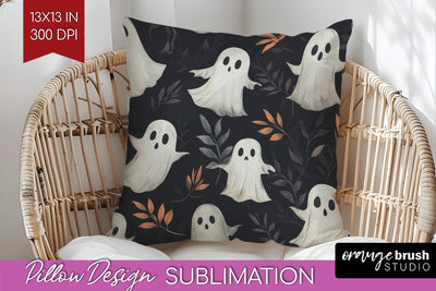 Cute Ghost Pillow Sublimation - Halloween Pillow Cover PNG Sublimation OrangeBrushStudio 