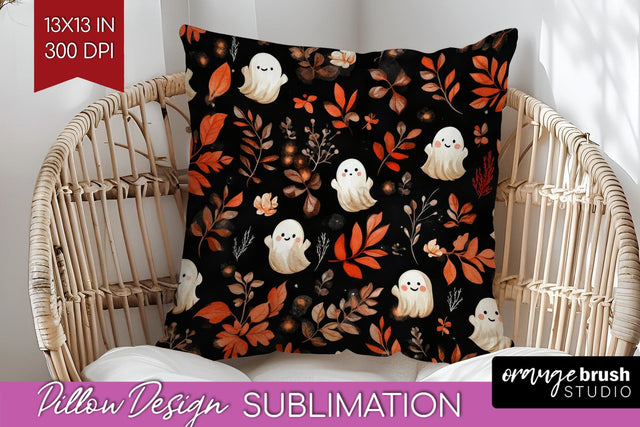 Cute Ghost Pillow Sublimation - Halloween Pillow Cover PNG Sublimation OrangeBrushStudio 