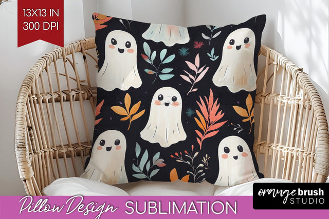 Cute Ghost Pillow Sublimation - Halloween Pillow Cover PNG Sublimation OrangeBrushStudio 