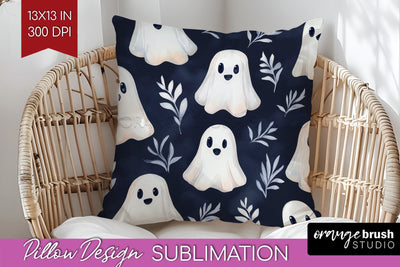 Cute Ghost Pillow Sublimation - Halloween Pillow Cover PNG Sublimation OrangeBrushStudio 