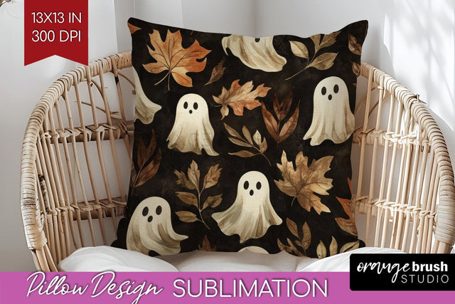 Cute Ghost Pillow Sublimation - Halloween Pillow Cover PNG Sublimation OrangeBrushStudio 