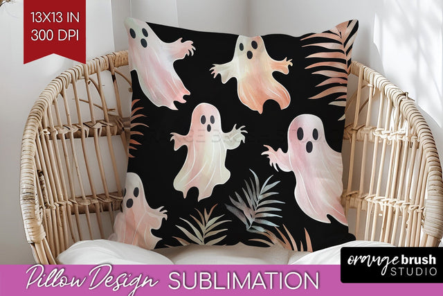 Cute Ghost Pillow Sublimation - Halloween Pillow Cover PNG Sublimation OrangeBrushStudio 