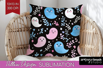 Cute Ghost Pillow Sublimation - Halloween Pillow Cover PNG Sublimation OrangeBrushStudio 