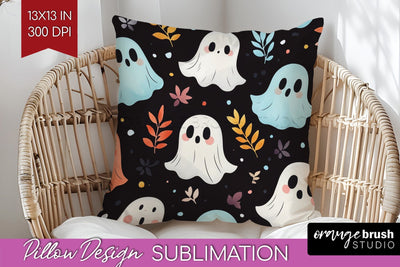 Cute Ghost Pillow Sublimation - Halloween Pillow Cover PNG Sublimation OrangeBrushStudio 