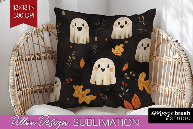 Cute Ghost Pillow Sublimation - Halloween Pillow Cover PNG Sublimation OrangeBrushStudio 