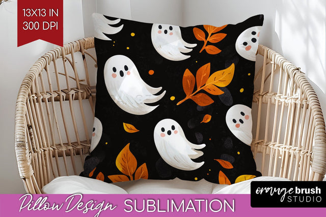 Cute Ghost Pillow Sublimation - Halloween Pillow Cover PNG Sublimation OrangeBrushStudio 
