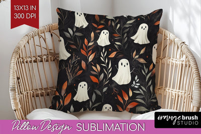 Cute Ghost Pillow Sublimation - Halloween Pillow Cover PNG Sublimation OrangeBrushStudio 
