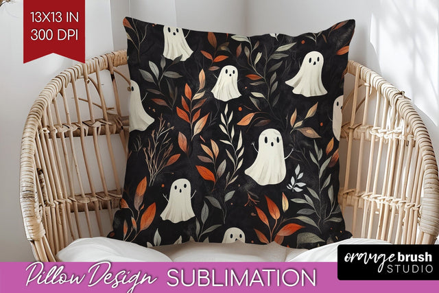 Cute Ghost Pillow Sublimation - Halloween Pillow Cover PNG Sublimation OrangeBrushStudio 