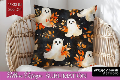 Cute Ghost Pillow Sublimation - Halloween Pillow Cover PNG Sublimation OrangeBrushStudio 