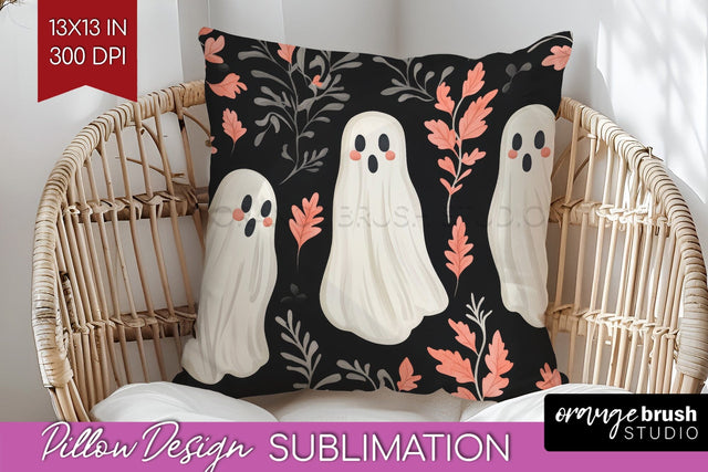 Cute Ghost Pillow Sublimation - Halloween Pillow Cover PNG Sublimation OrangeBrushStudio 