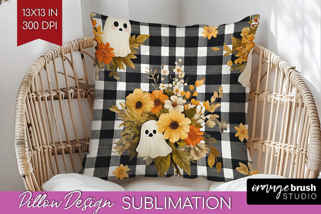 Cute Ghost Pillow Sublimation - Halloween Pillow Cover PNG Sublimation OrangeBrushStudio 