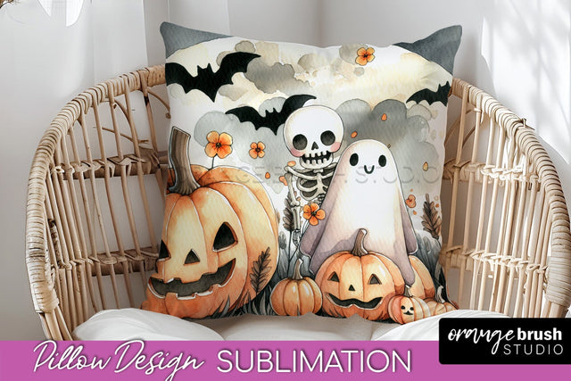 Cute Ghost Pillow Sublimation - Halloween Pillow Cover Sublimation OrangeBrushStudio 