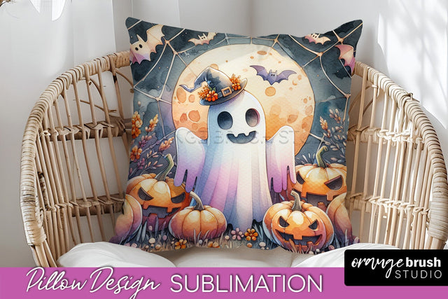 Cute Ghost Pillow Sublimation - Halloween Pillow Cover Sublimation OrangeBrushStudio 