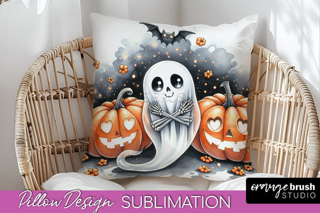 Cute Ghost Pillow Sublimation - Halloween Pillow Cover Sublimation OrangeBrushStudio 