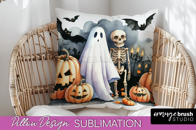 Cute Ghost Pillow Sublimation - Halloween Pillow Cover Sublimation OrangeBrushStudio 