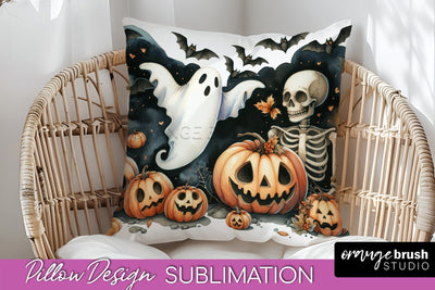 Cute Ghost Pillow Sublimation - Halloween Pillow Cover Sublimation OrangeBrushStudio 