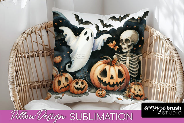 Cute Ghost Pillow Sublimation - Halloween Pillow Cover Sublimation OrangeBrushStudio 