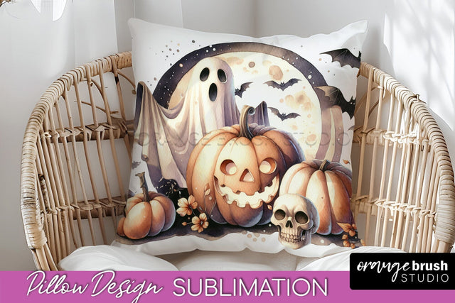 Cute Ghost Pillow Sublimation - Halloween Pillow Cover Sublimation OrangeBrushStudio 