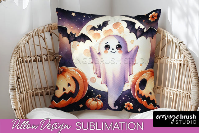 Cute Ghost Pillow Sublimation - Halloween Pillow Cover Sublimation OrangeBrushStudio 
