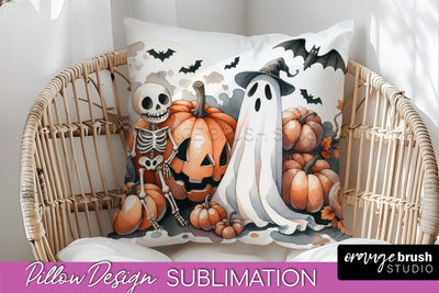 Cute Ghost Pillow Sublimation - Halloween Pillow Cover Sublimation OrangeBrushStudio 