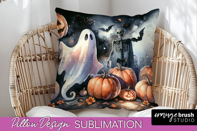 Cute Ghost Pillow Sublimation - Halloween Pillow Cover Sublimation OrangeBrushStudio 