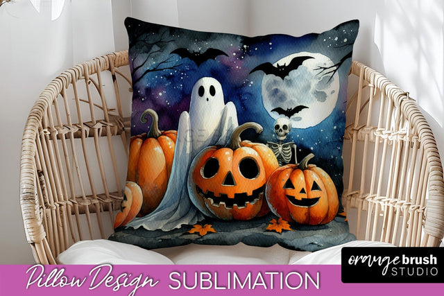 Cute Ghost Pillow Sublimation - Halloween Pillow Cover Sublimation OrangeBrushStudio 