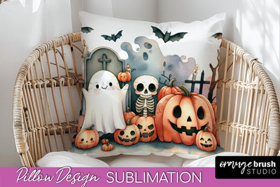 Cute Ghost Pillow Sublimation - Halloween Pillow Cover Sublimation OrangeBrushStudio 