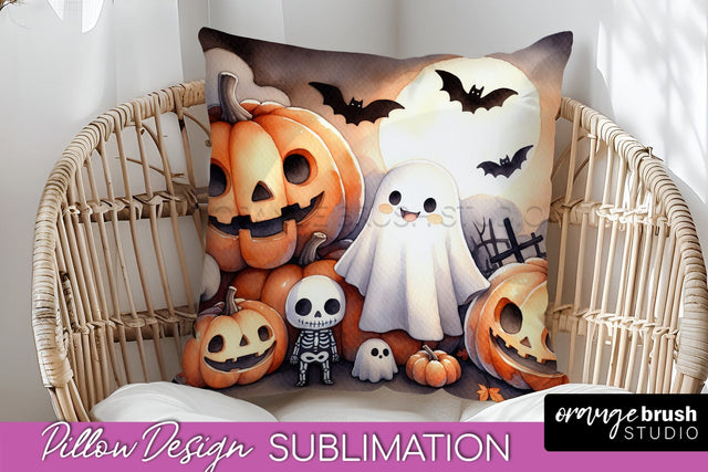Cute Ghost Pillow Sublimation - Halloween Pillow Cover Sublimation OrangeBrushStudio 
