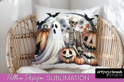 Cute Ghost Pillow Sublimation - Halloween Pillow Cover Sublimation OrangeBrushStudio 
