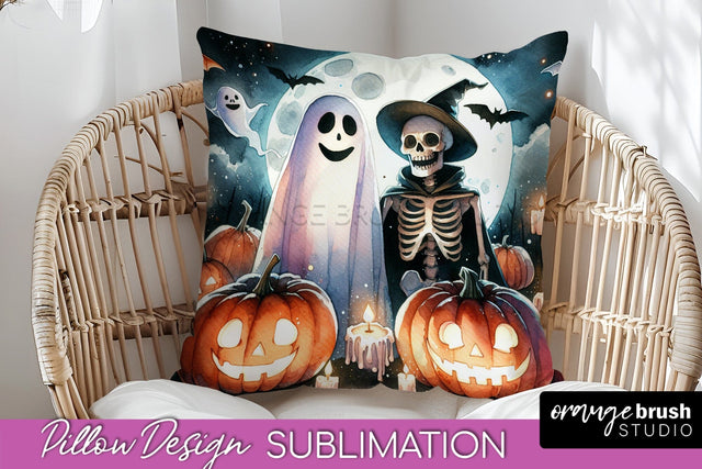Cute Ghost Pillow Sublimation - Halloween Pillow Cover Sublimation OrangeBrushStudio 