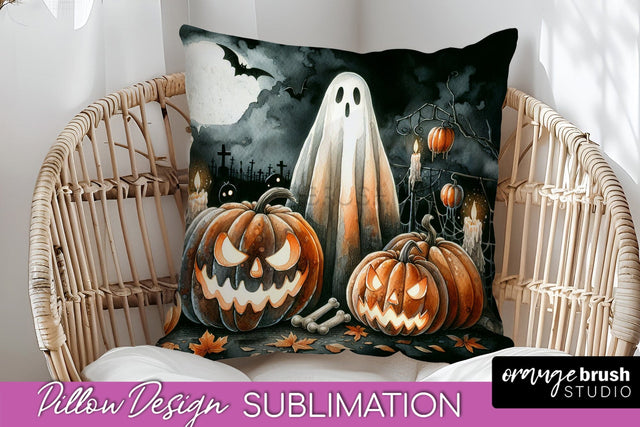 Cute Ghost Pillow Sublimation - Halloween Pillow Cover Sublimation OrangeBrushStudio 