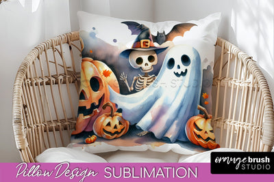 Cute Ghost Pillow Sublimation - Halloween Pillow Cover Sublimation OrangeBrushStudio 