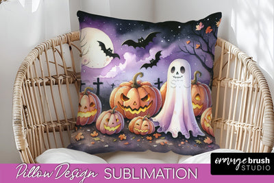 Cute Ghost Pillow Sublimation - Halloween Pillow Cover Sublimation OrangeBrushStudio 