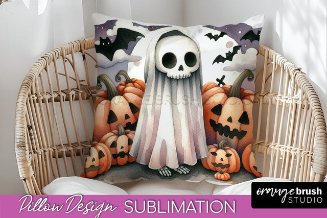 Cute Ghost Pillow Sublimation - Halloween Pillow Cover Sublimation OrangeBrushStudio 
