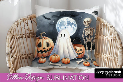 Cute Ghost Pillow Sublimation - Halloween Pillow Cover Sublimation OrangeBrushStudio 