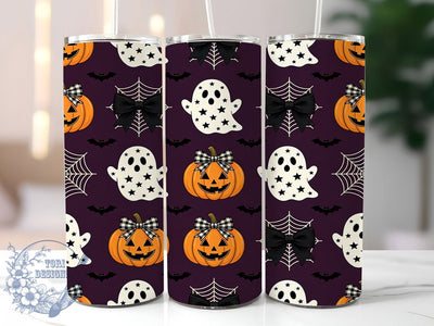 Cute Ghost Pumpkin 20oz Tumbler Wrap, Ghost Motif, Pumpkin Theme, Halloween Design, Spooky Cute, Whimsical Charm, Skinny Tumbler, Sublimation PNG Sublimation ToriDesigns 